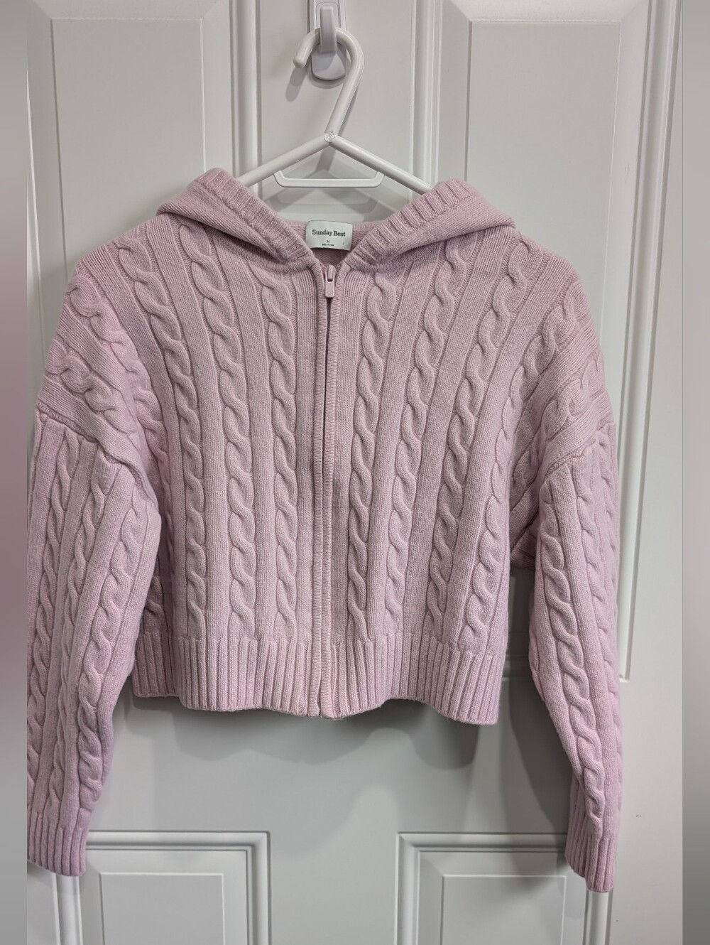 Sunday Best Light Pink Cable-Knit Zip Hoodie